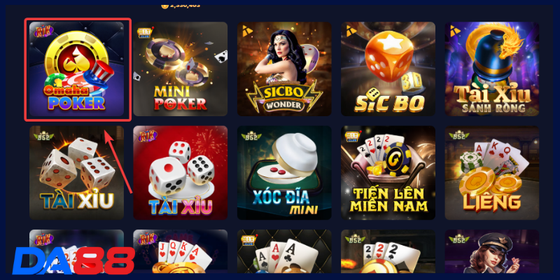 Bạn chọn mục game bài và di chuyển đến trò chơi yêu thích